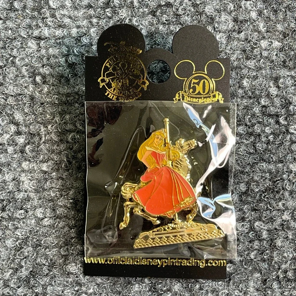 Disney Pin Aurora Sleeping Beauty Carousel‎ Horse Disneyland 50th Anniversary